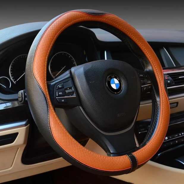 Leather steering wheel cover