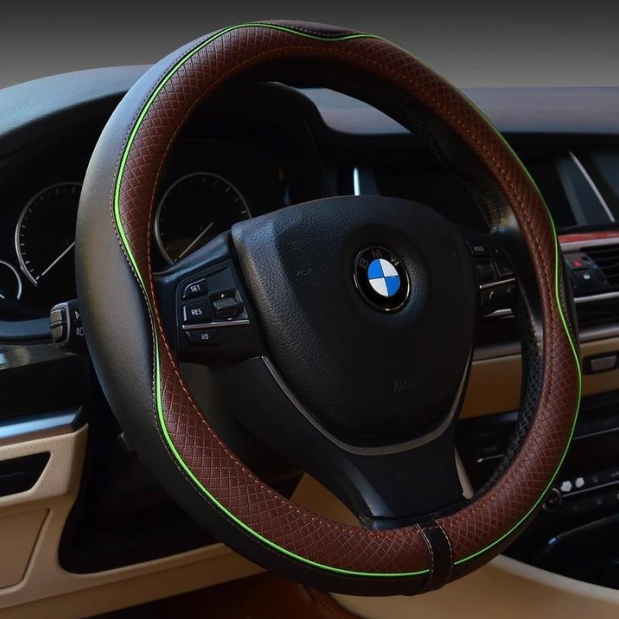 Leather steering wheel cover